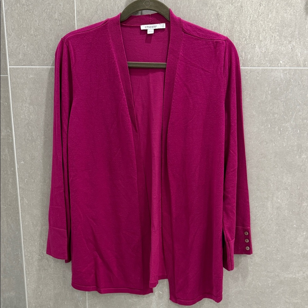 Chico's Fuchsia Open Front Cardigan